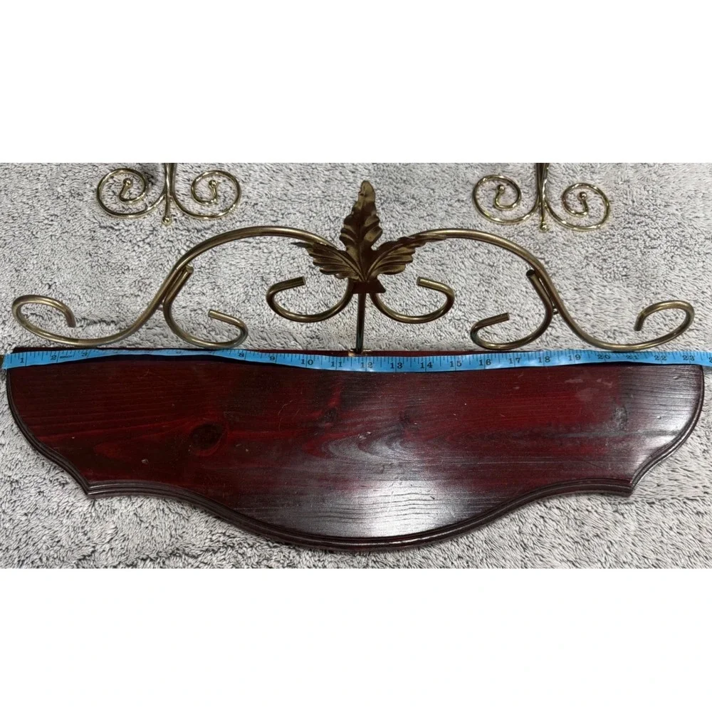 Vintage Home Interiors Wooden Brass Scroll Wall Shelf 23.5 Inch Traditional